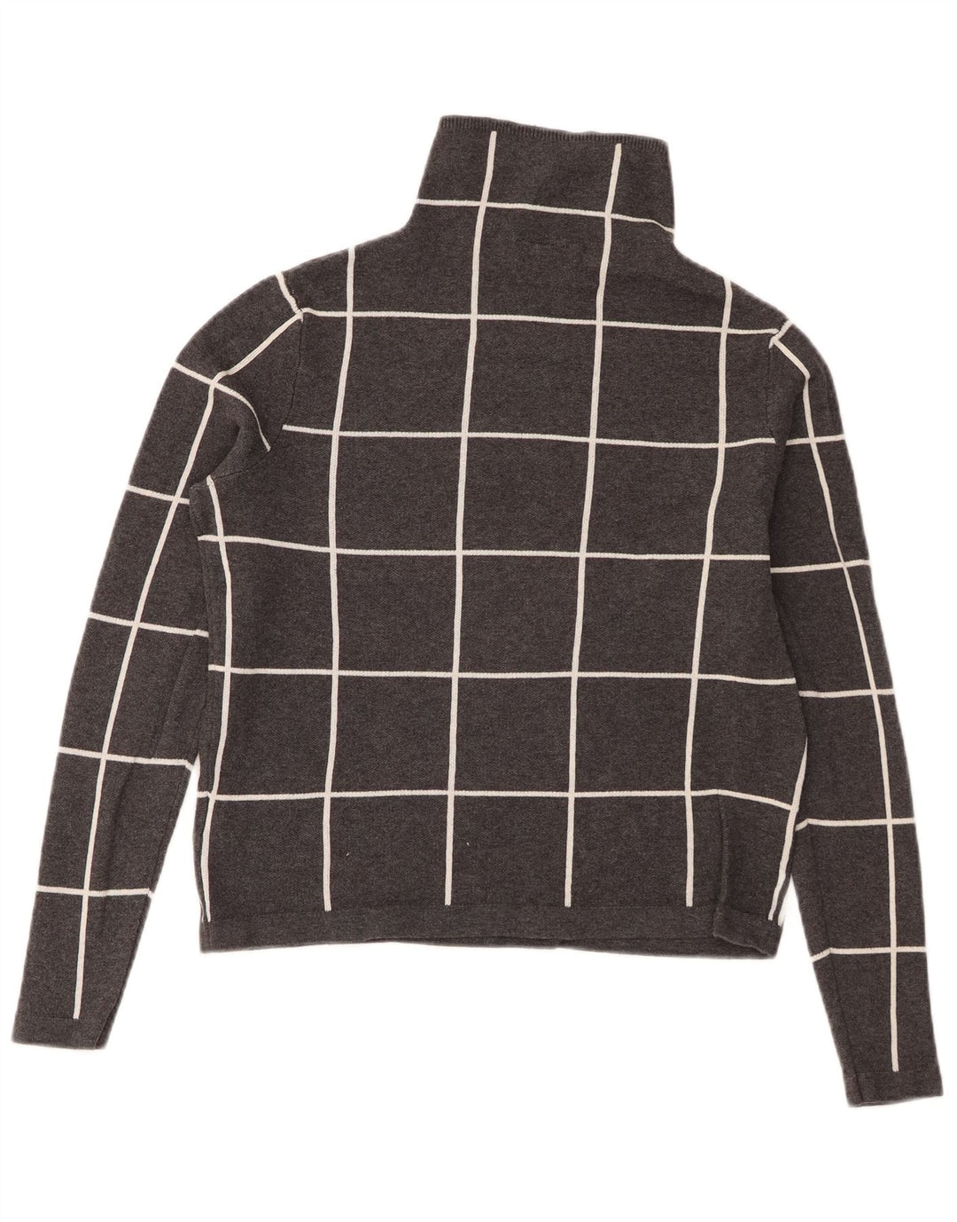 Warehouse Womens Crop Turtle Neck Jumper Sweater UK 8 Small Grey Check