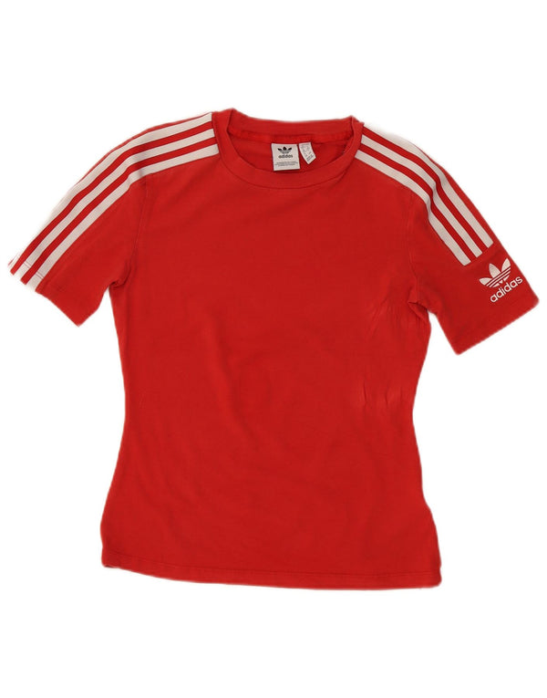 Adidas Dame T-Shirt Top UK 12 Medium Rød Bomuld