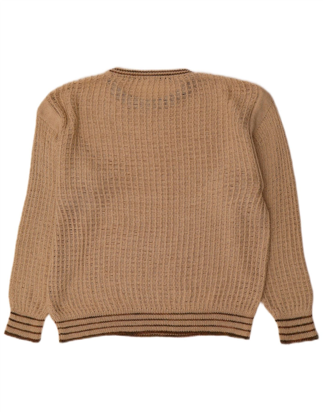 Vintage Herre Boat Neck Jumper Sweater Medium Beige Stribet