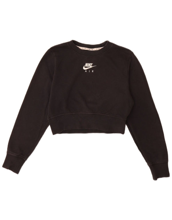 Nike Womens Crop Graphic Sweatshirt Jumper UK 10 Small Black Bomuld