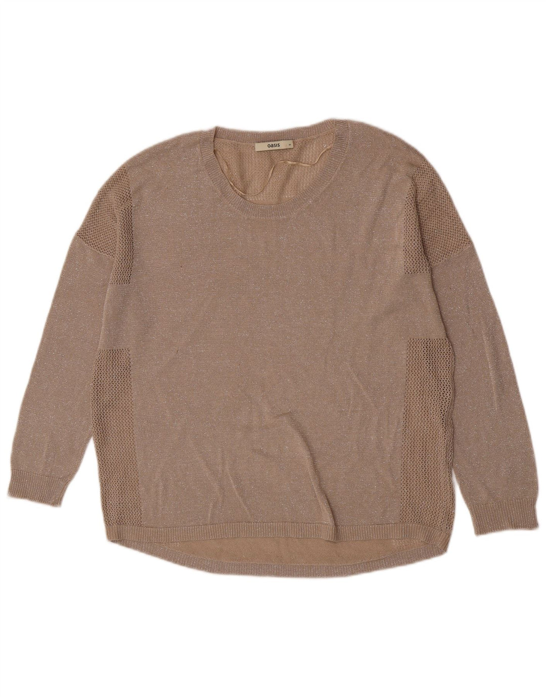 Oasis Dame Oversized Boat Neck Jumper Sweater UK 14 Medium Beige Flecked