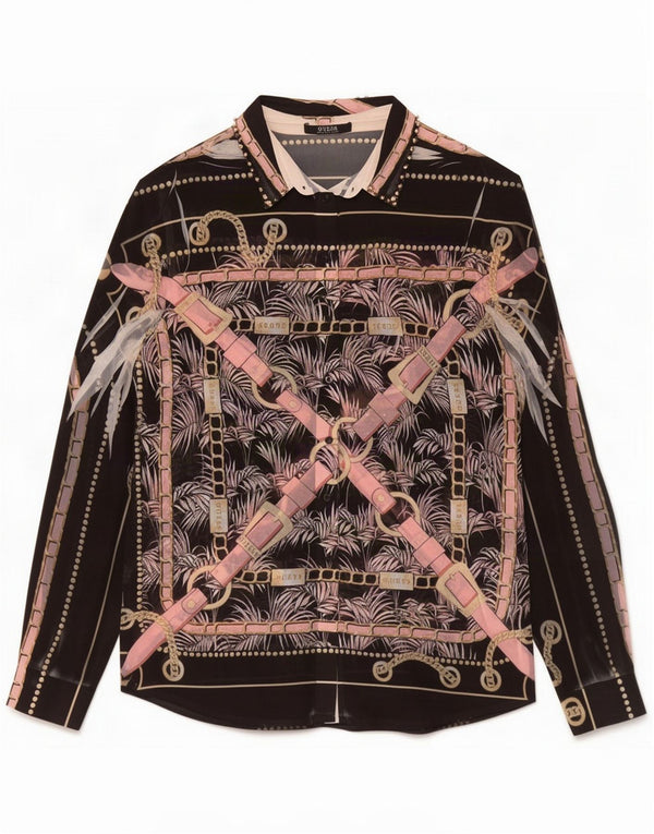 Guess Womens Abstract Pattern Shirt Blouse UK 8 Small Black Polyester