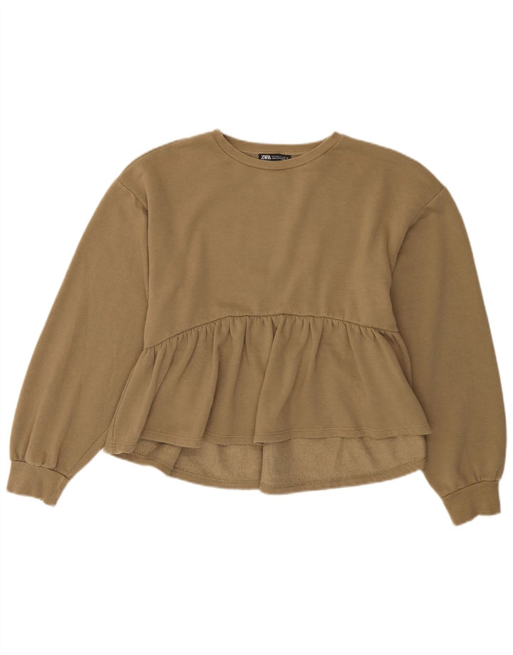 Zara Dame Sweatshirt Jumper UK 10 Small Khaki Bomuld