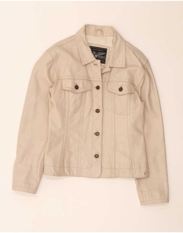 Vintage læderjakke til kvinder UK 14 Medium Beige