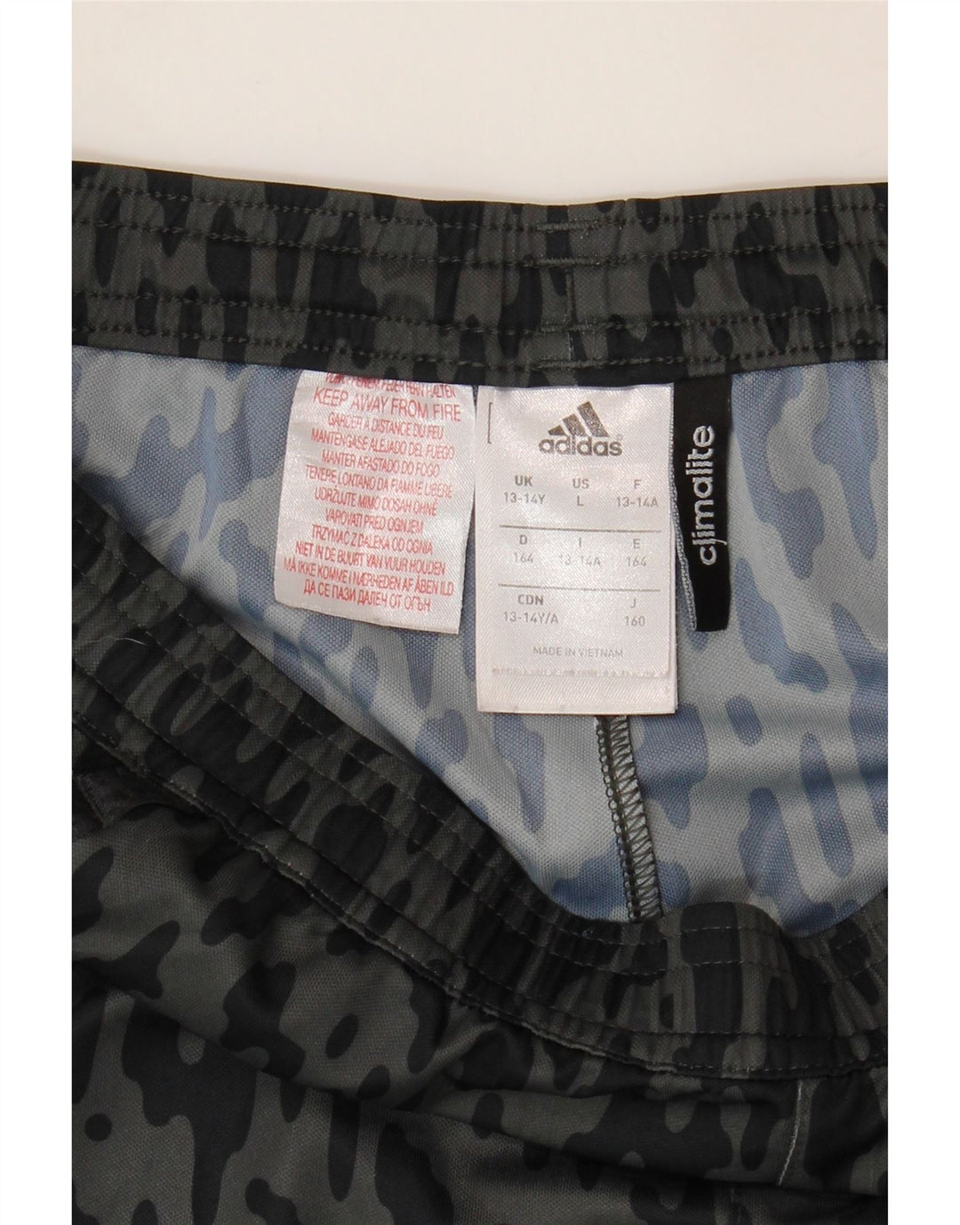 ADIDAS Boys Climalite Sport Shorts 13-14 Years  Grey Camouflage Polyester