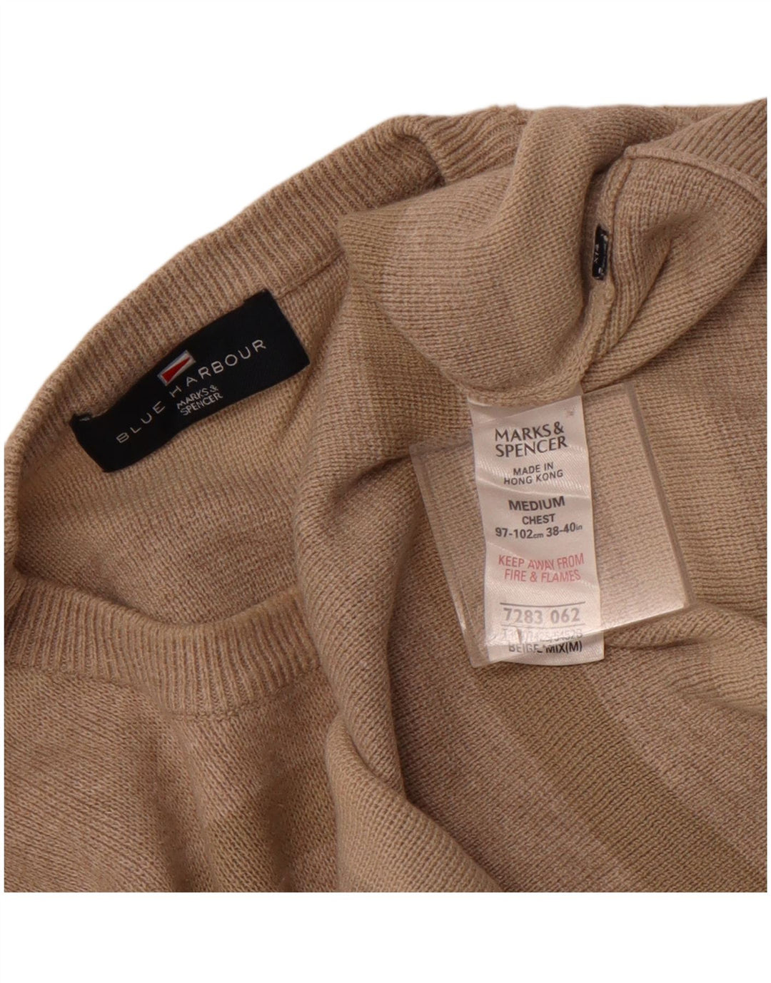 Marks & Spencer Herre sweater med rund hals, medium beige bomuld