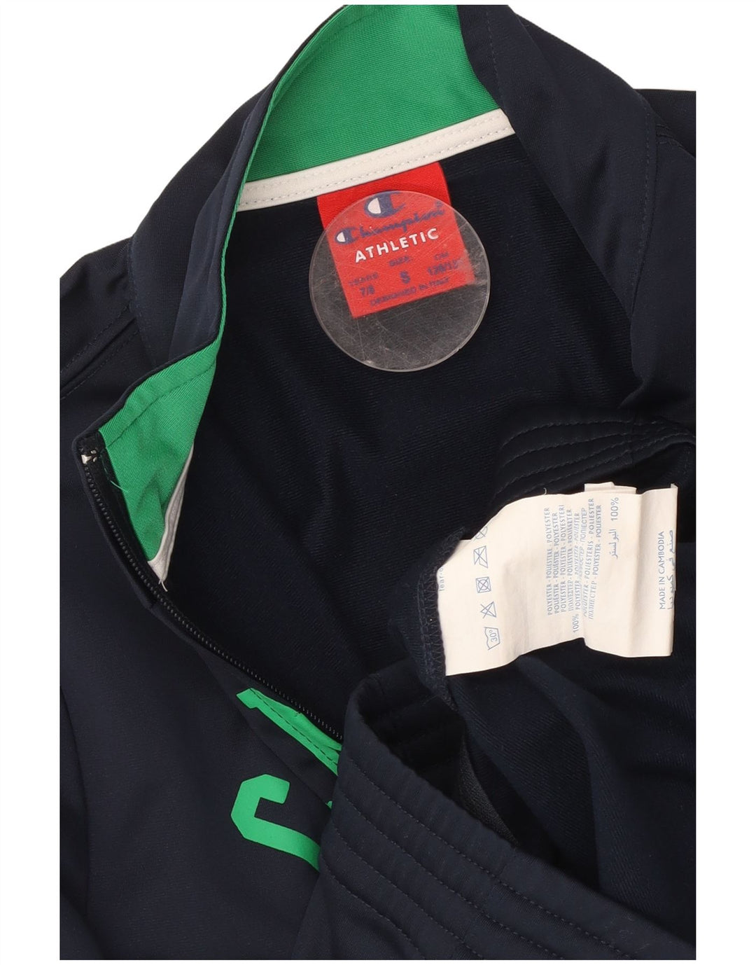 CHAMPION Boys Graphic Tracksuit Top Jacket 7-8 Years Small Navy Blue