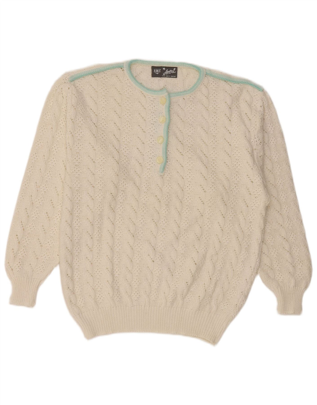 VINTAGE Dame sweater med rund hals IT 46 Stor hvid bomuld