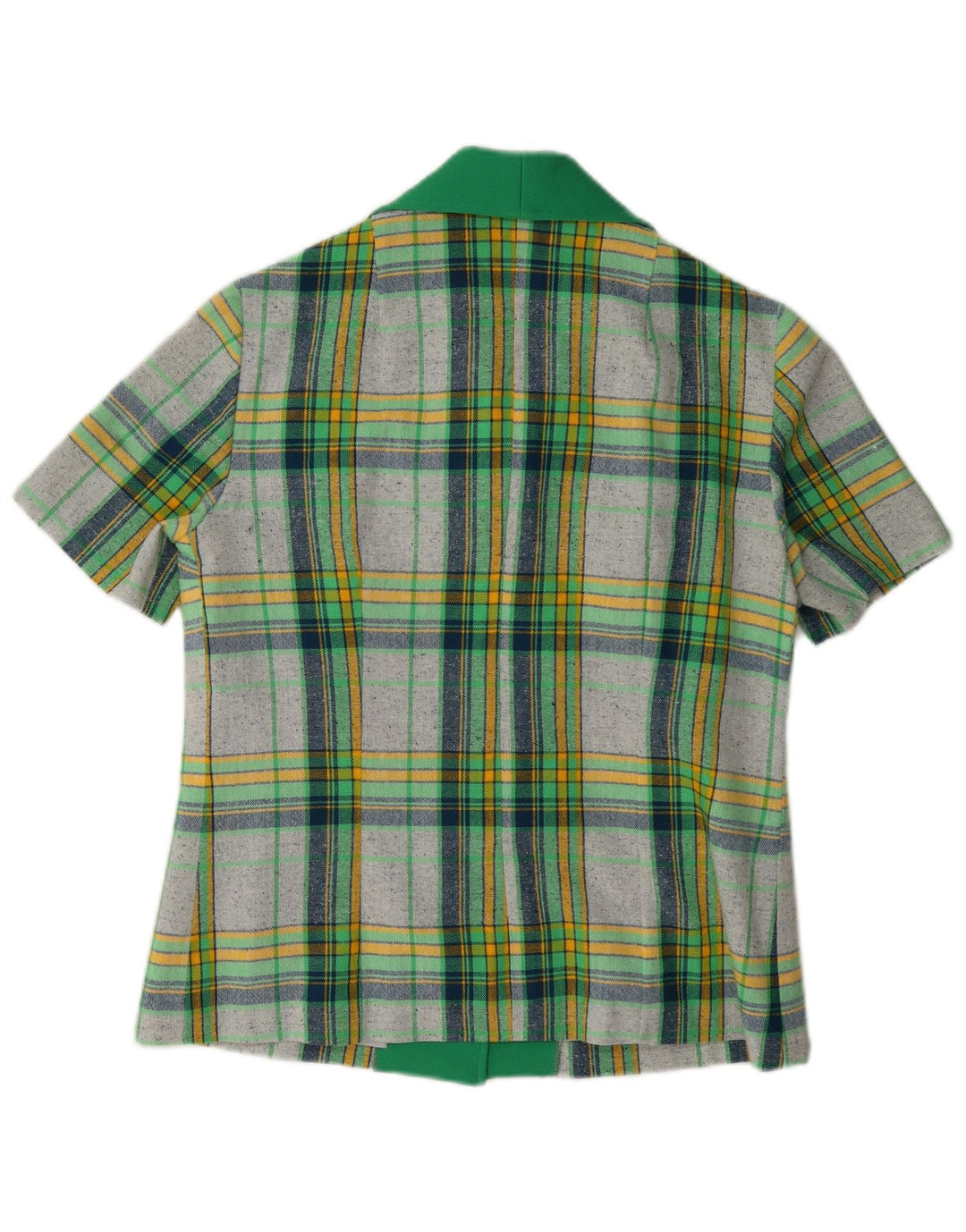 Vintage kortærmet skjortebluse til kvinder IT 40 Lille grøn ternet polyester