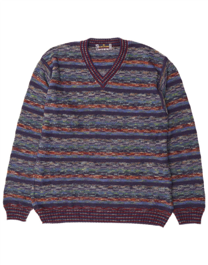 Il Granchio Herre V-hals sweater Medium Flerfarvet Stribet Bomuld