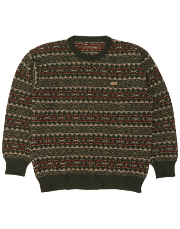 Silvy Herre Crew Neck Jumper Sweater IT 52 Large Green Fair Isle
