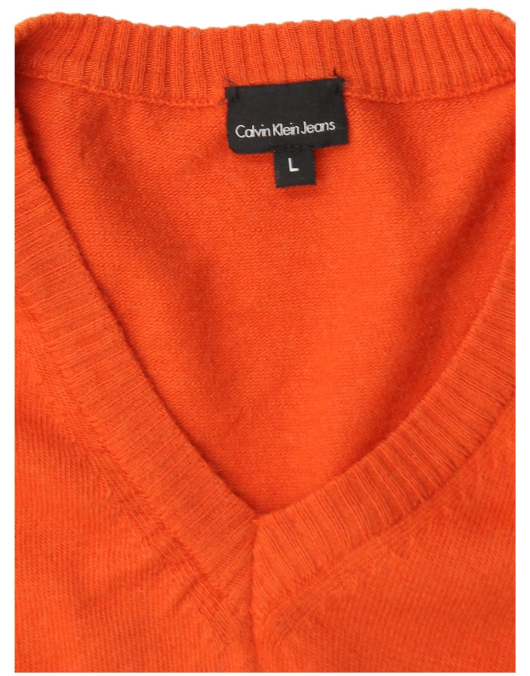 CALVIN KLEIN JEANS Dame V-hals sweater UK 14 Stor Orange Uld