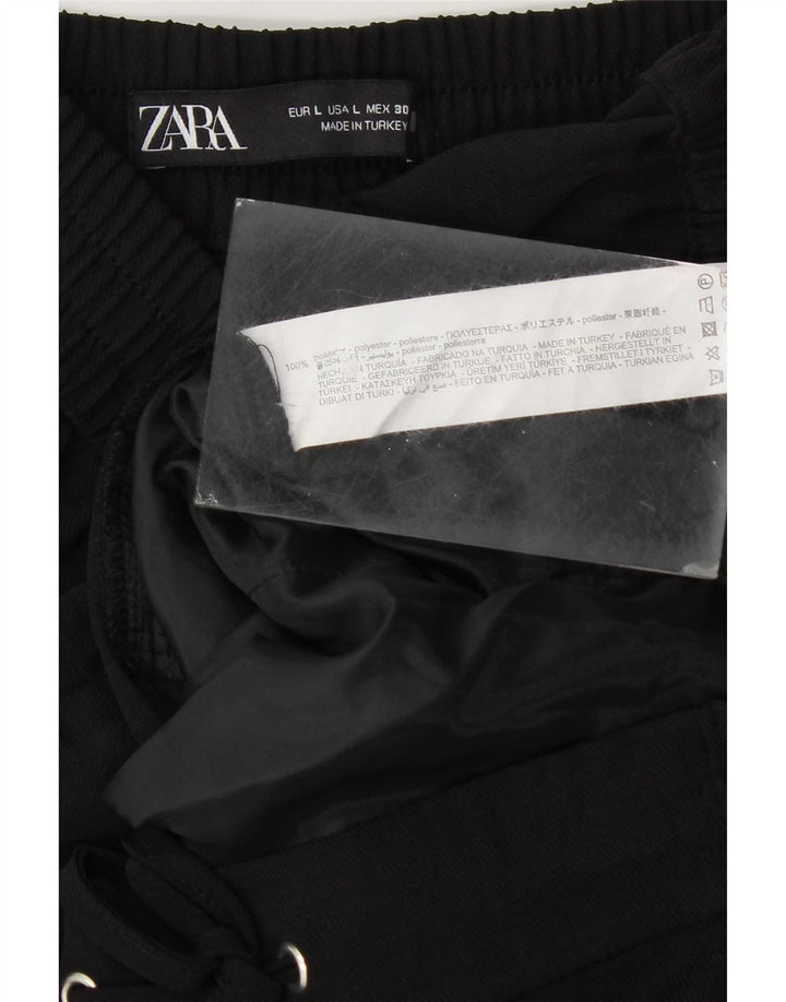 Zara Womens High Waist Cropped Trousers Large W30 L25 Black Polyester