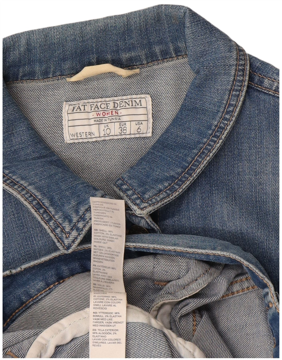Fat Face Dame denimjakke UK 10 Small Blue Cotton