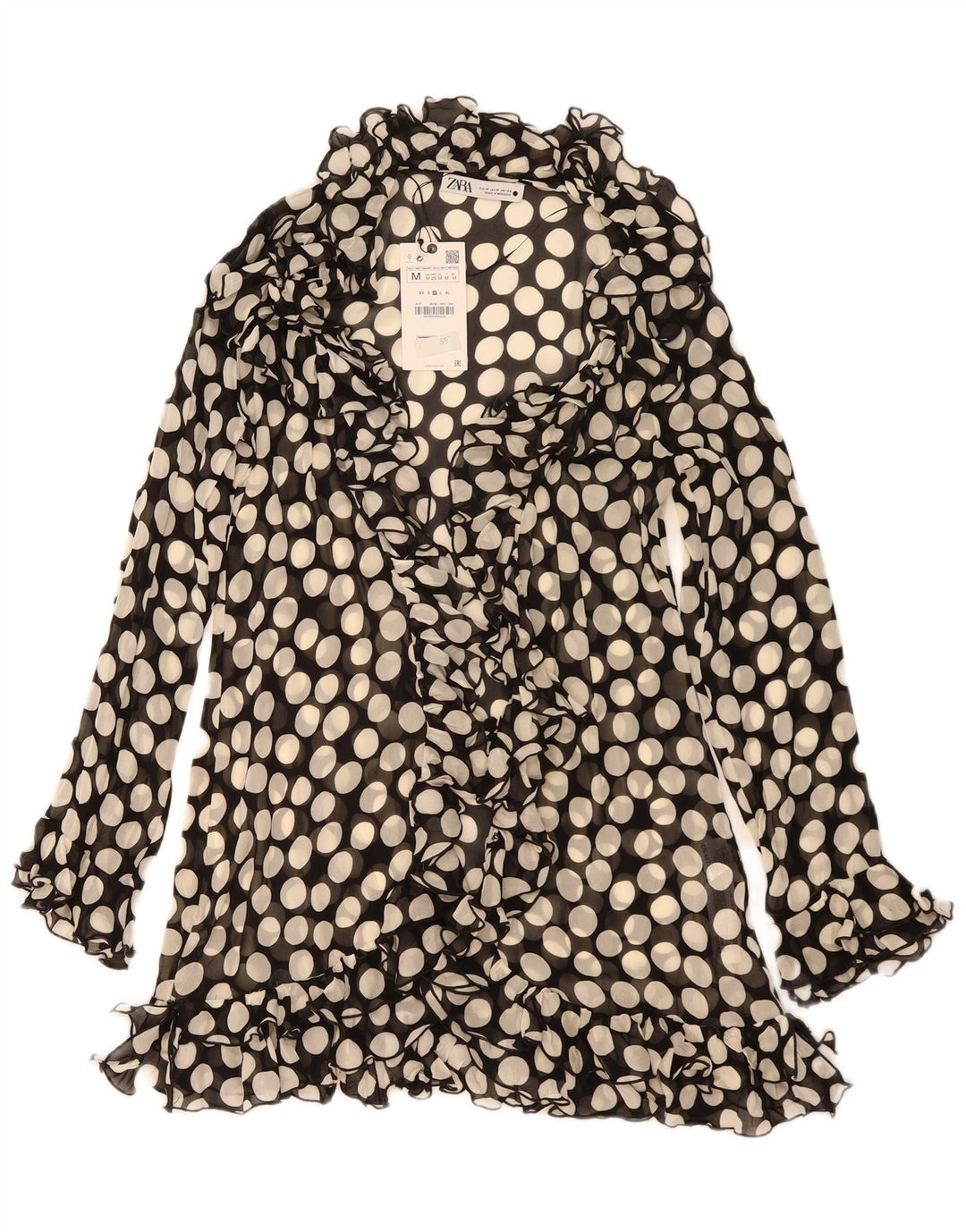 Zara Womens Flæse Front Robe Dress UK 12 Medium Black Polka Dot Viscose