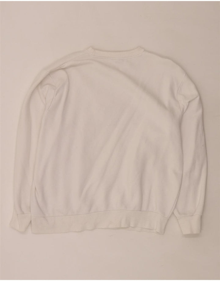 ELLESSE Dame Oversized Grafisk Sweatshirt Jumper UK 8 Lille hvid bomuld