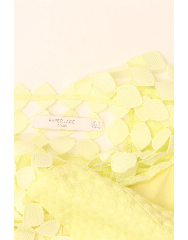 Paperlace Dame Ærmeløs A-Line Kjole UK 12 Medium Gul Polyester