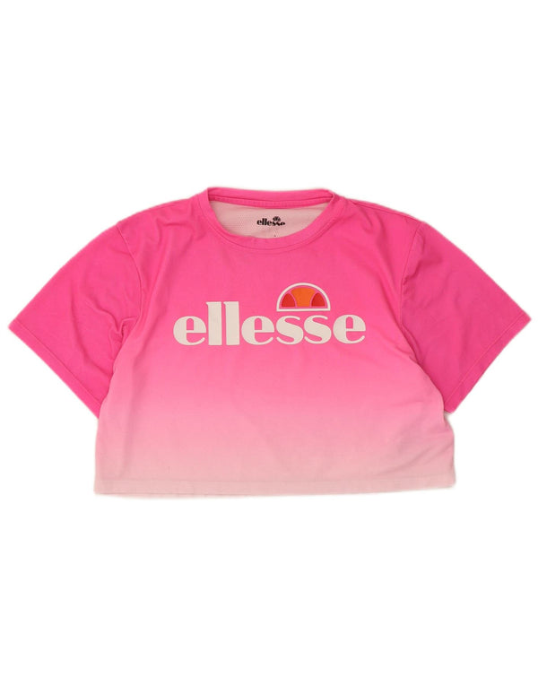 Ellesse Womens Crop Grafisk T-Shirt Top UK 14 Medium Pink Colourblock