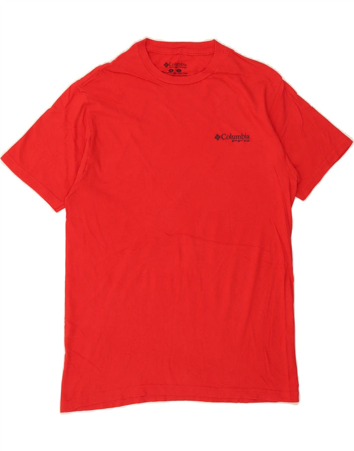 COLUMBIA Mens Graphic T-Shirt Top Medium Red Cotton Vintage Columbia and Second-Hand Columbia from Messina Hembry 