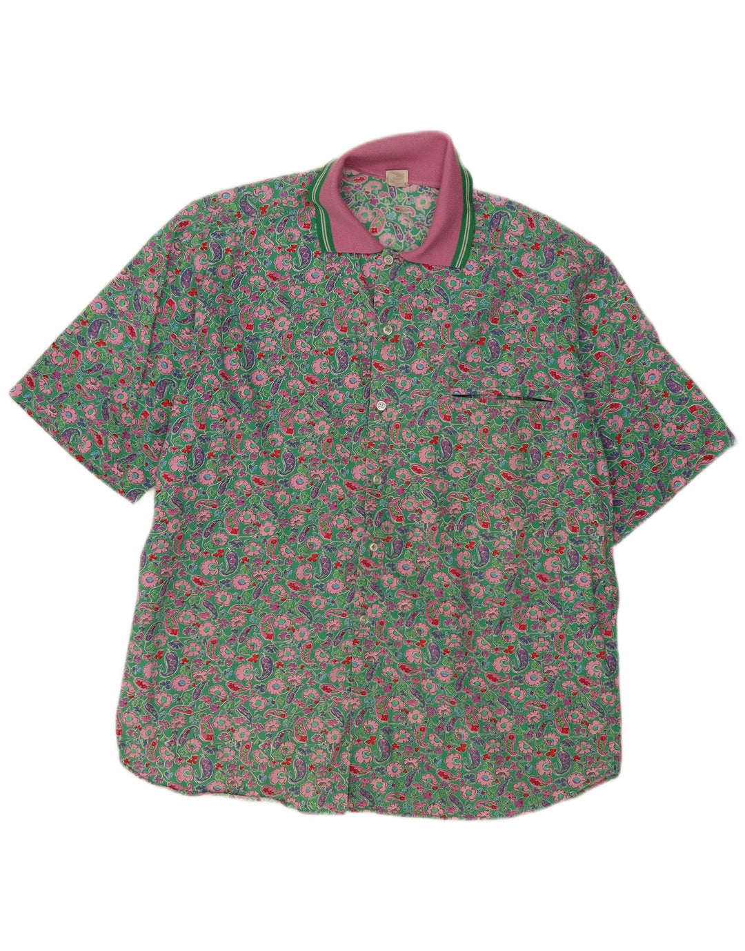Vintage kortærmet herreskjorte Stor grøn Paisley