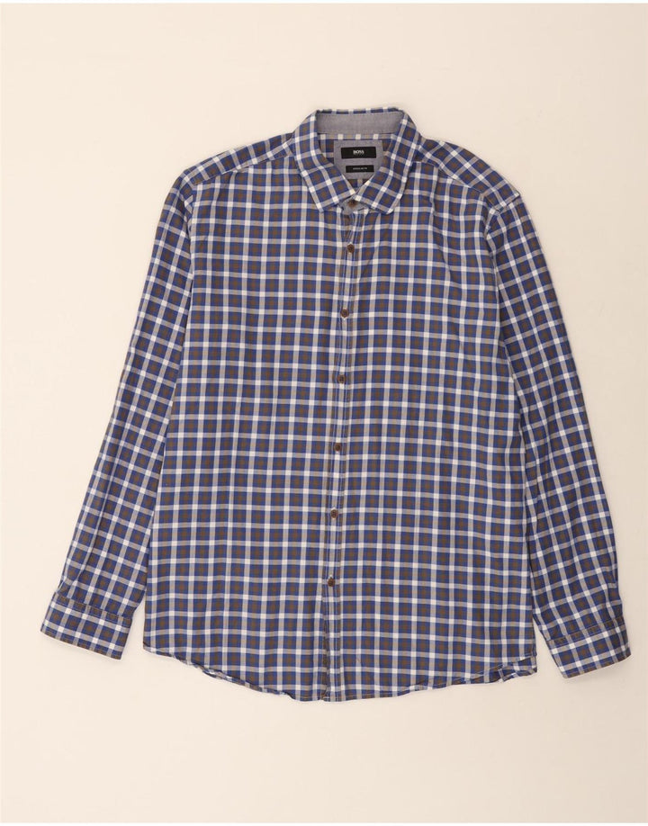 Hugo Boss Herre Regular Fit skjorte XL blå ternet bomuld