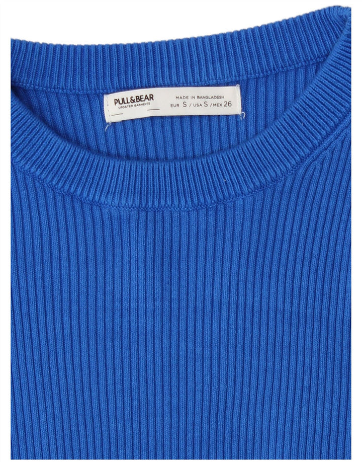 Pull & Bear Dame Crop Boat Neck Jumper Sweater UK 8 Small Blue