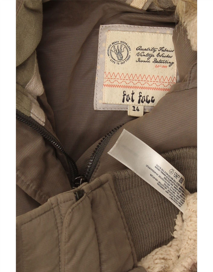 Fat Face Dame Hætte Polstret Jakke UK 14 Medium Khaki Polyester