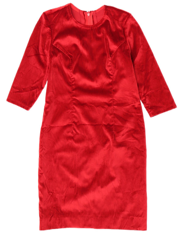 Vintage kvinders 3/4 ærmer velour skede kjole UK 12 medium rød