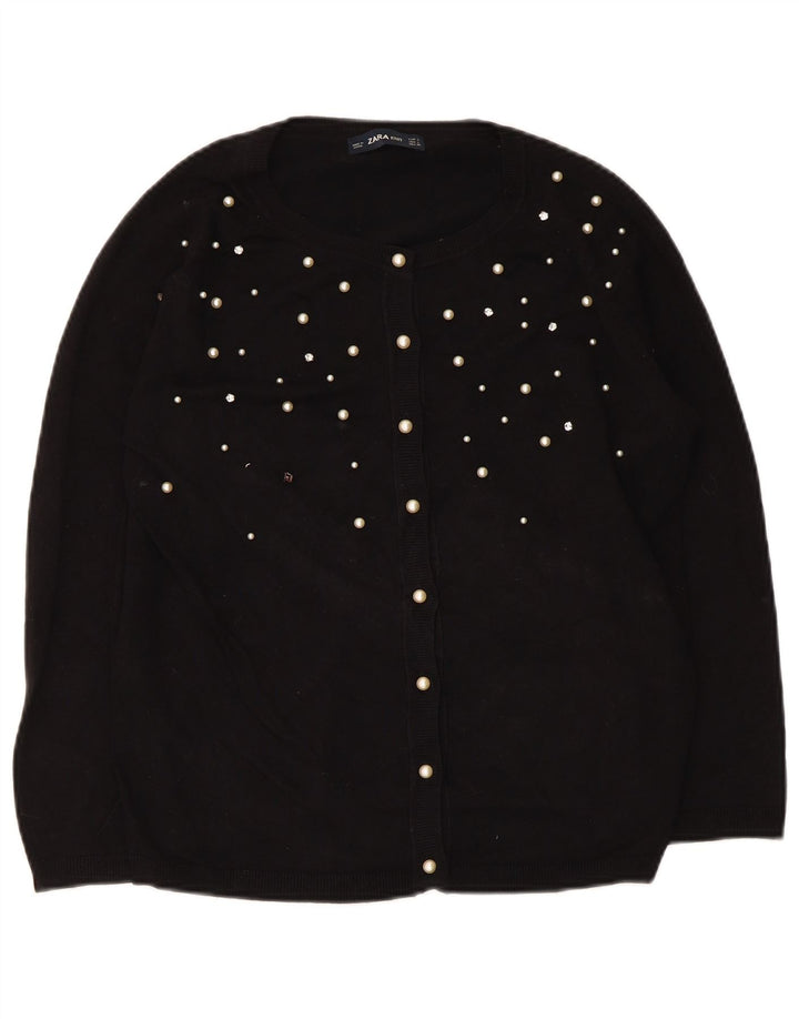 Zara Dame Cardigan Sweater UK 14 Stor Sort Viscose