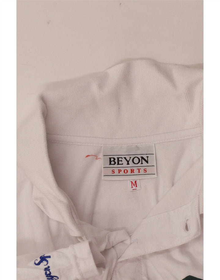 Vintage grafisk poloshirt til mænd Medium hvid bomuld