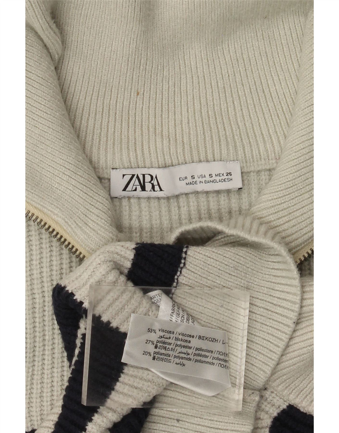 Zara Dame lynlås hals overdimensioneret Vest Tank Top UK 10 Lille hvid stribet