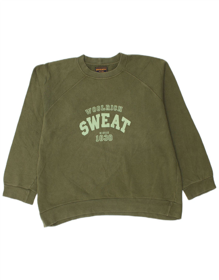 Woolrich Herre Grafisk Sweatshirt Jumper Stor Grøn Bomuld