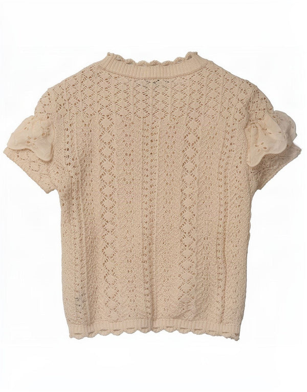 Zara hæklet bluse top UK 12 Medium Off White Bomuld