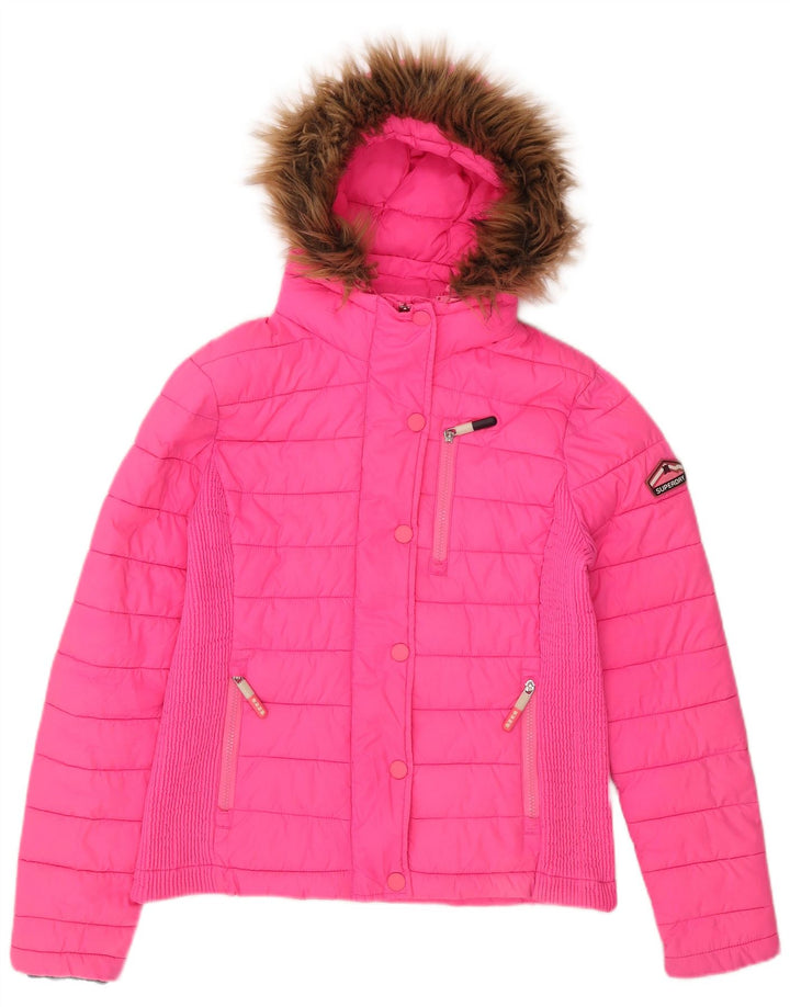 Superdry Polstret hættejakke til kvinder UK 14 Large Pink Polyester