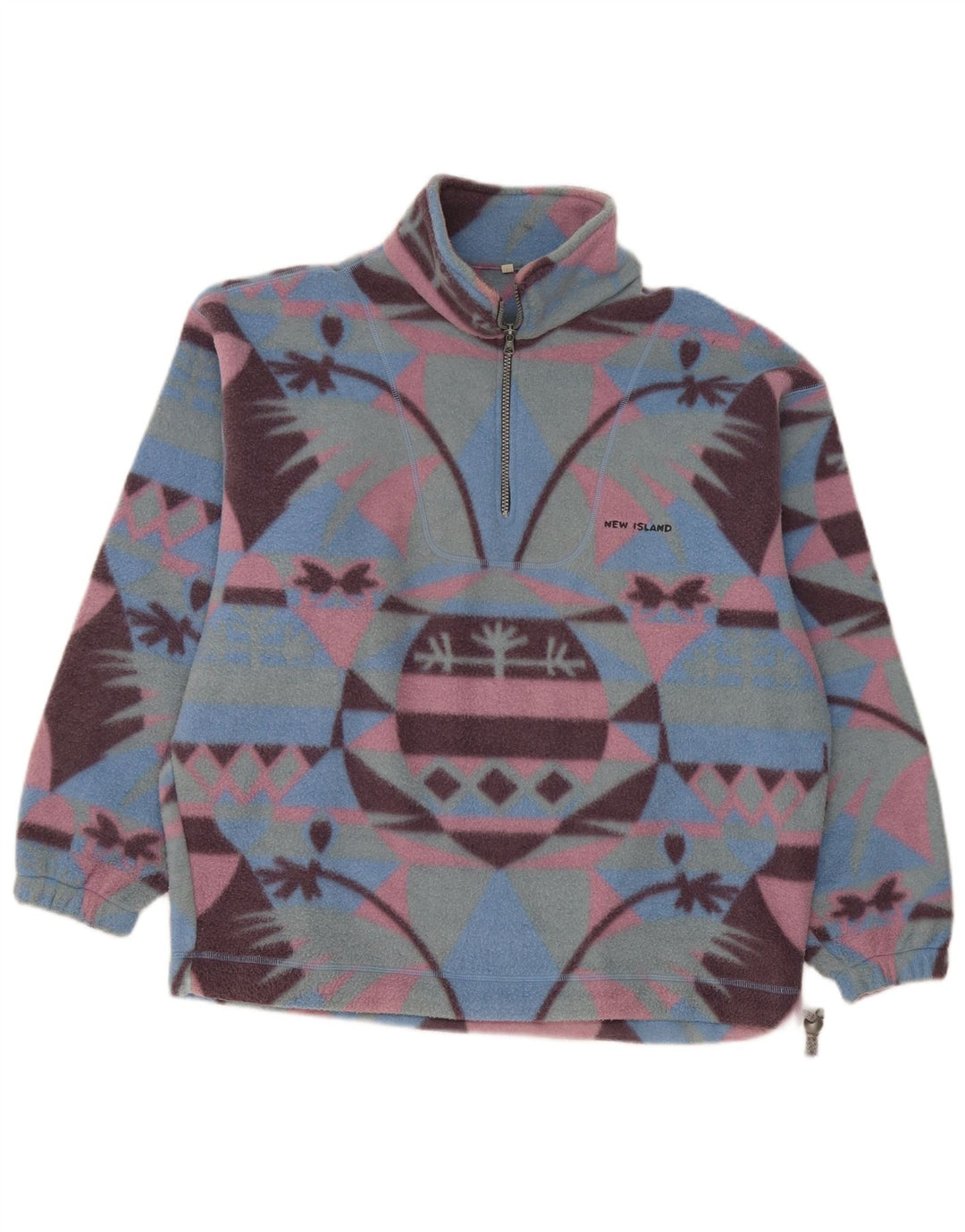 Vintage herre lynlås hals fleece jumper stor flerfarvet Fair Isle