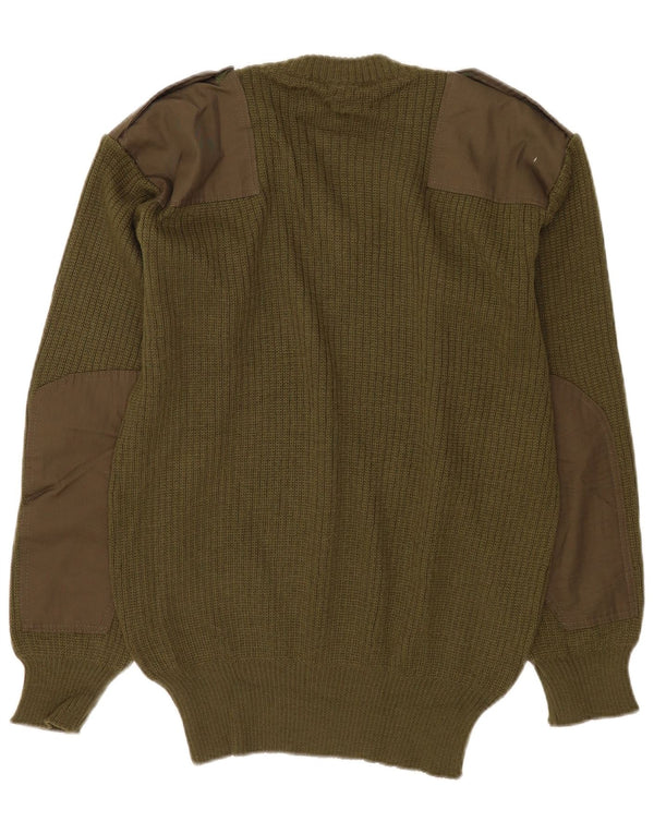 Vintage Herre Militær V-hals sweater Stor Khaki