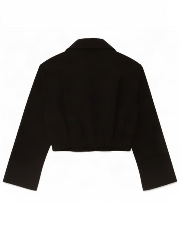 Zara Dame 3/4 ærmet Crop Shirt Bluse UK 6 XS Sort Polyester