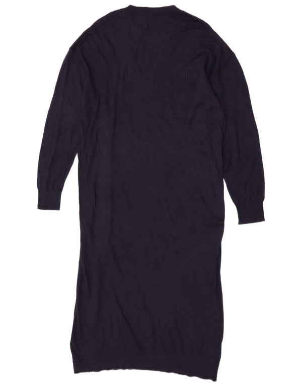 Zara Dame Maxi Langærmet Jumper Kjole UK 14 Medium Navy Blue Polyester