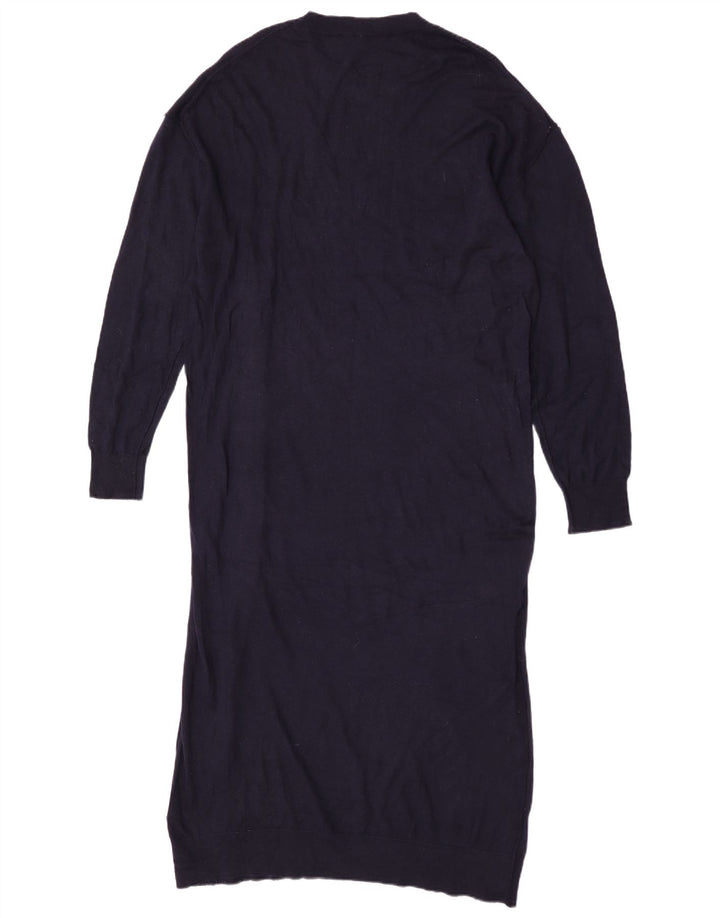 Zara Dame Maxi Langærmet Jumper Kjole UK 14 Medium Navy Blue Polyester