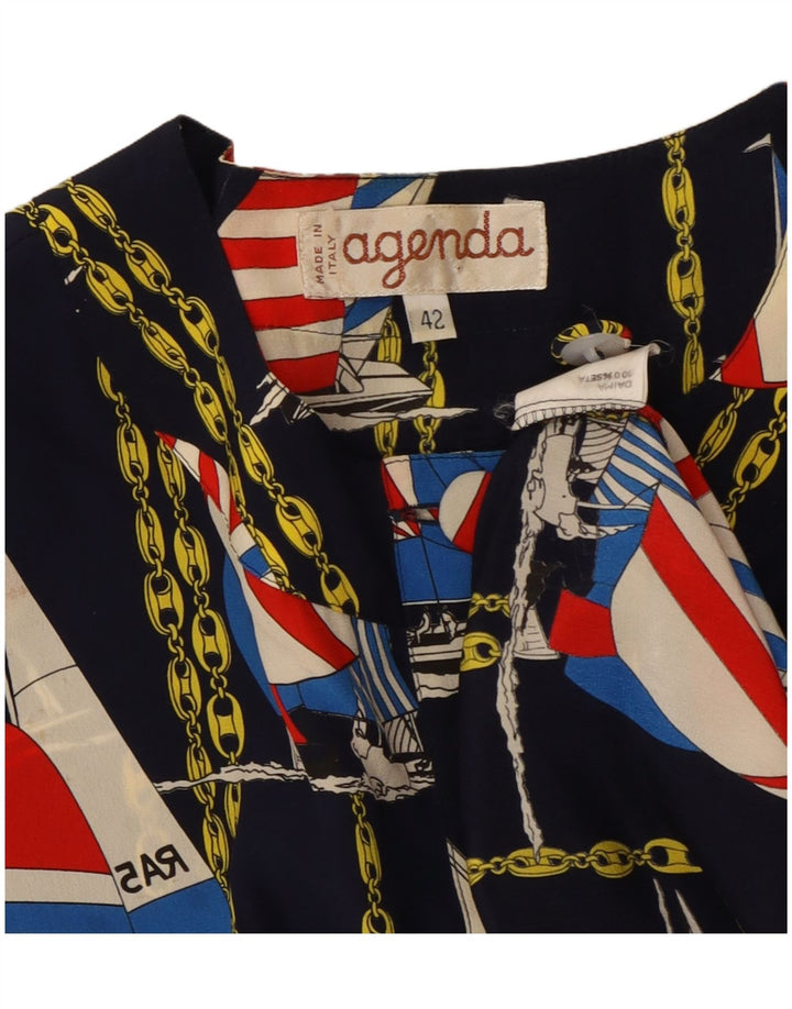 AGENDA Kvinders abstrakt mønster bombeflyjakke IT 42 Medium Navy Blue Silke