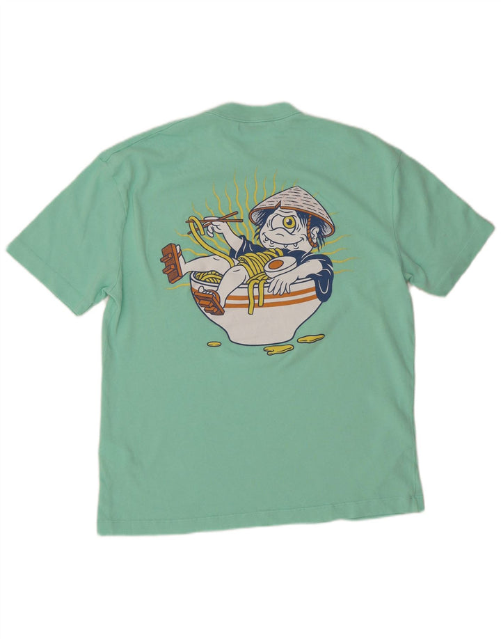 Zara Herre Grafisk T-Shirt Top Medium Grøn Bomuld