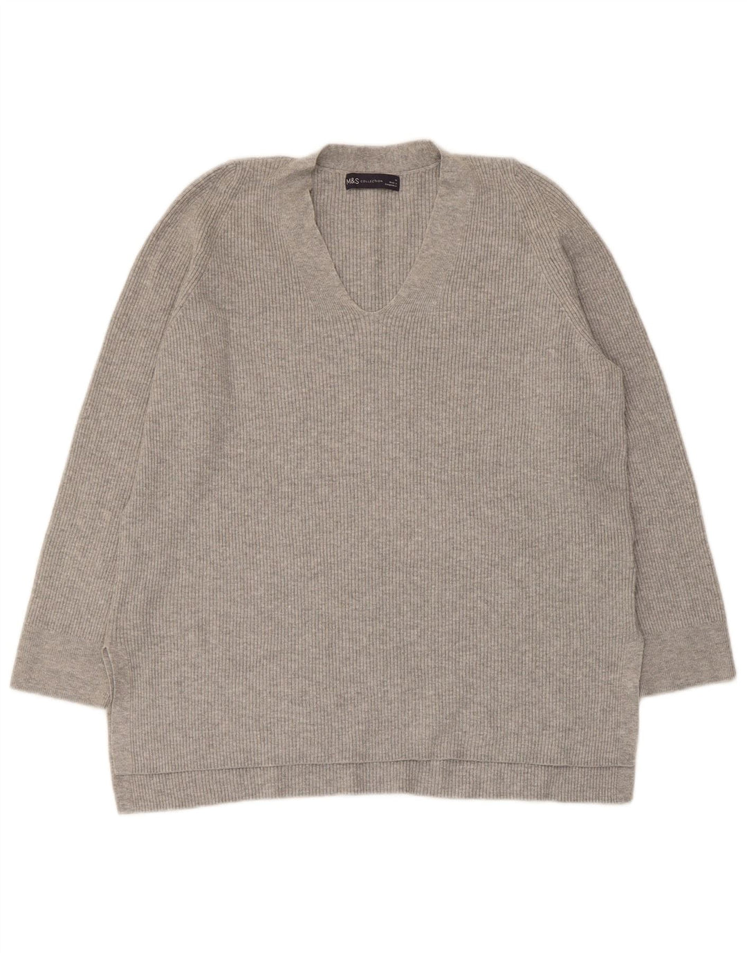 Marks & Spencer Dame V-hals sweater UK 14 Stor Grå Viscose