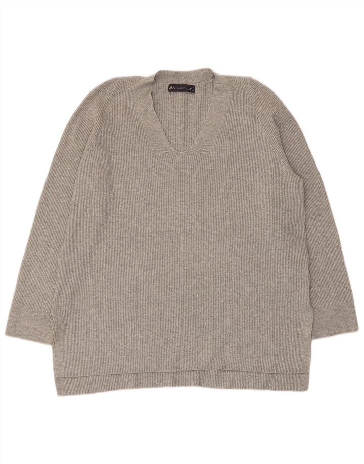 Marks & Spencer Dame V-hals sweater UK 14 Stor Grå Viscose