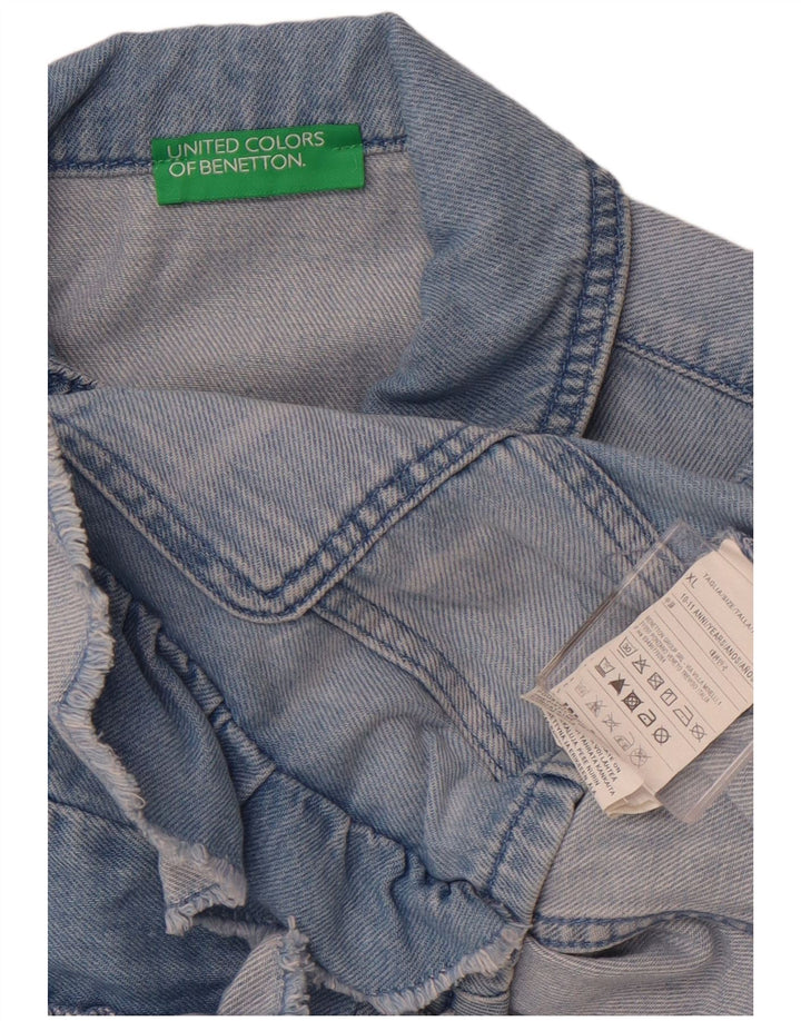 Benetton Girls Crop Denim Gilet 10-11 år XL Blå Bomuld