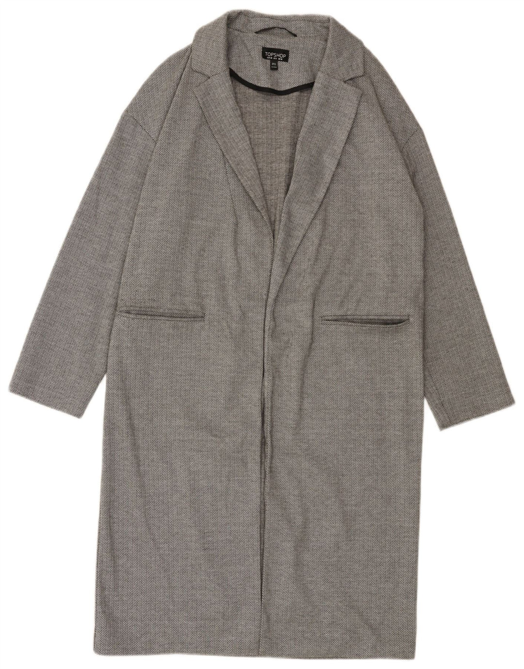 Topshop Womens Open Oversized Overfrakke UK 10 Small Grey Herringbone