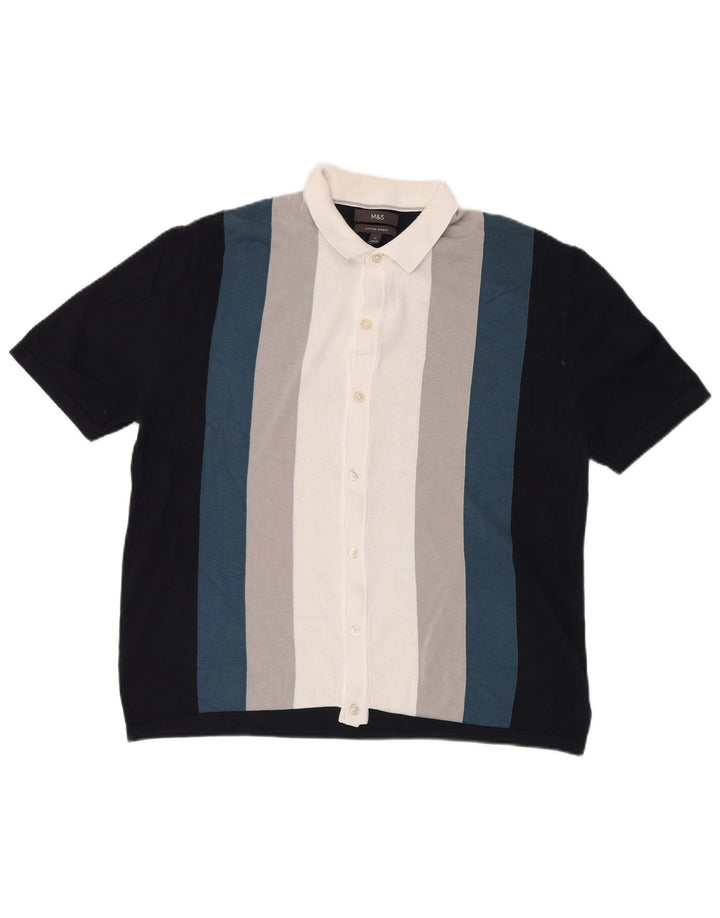 Marks & Spencer Herre Kortærmet Cardigan Sweater XL Marineblå Stribet