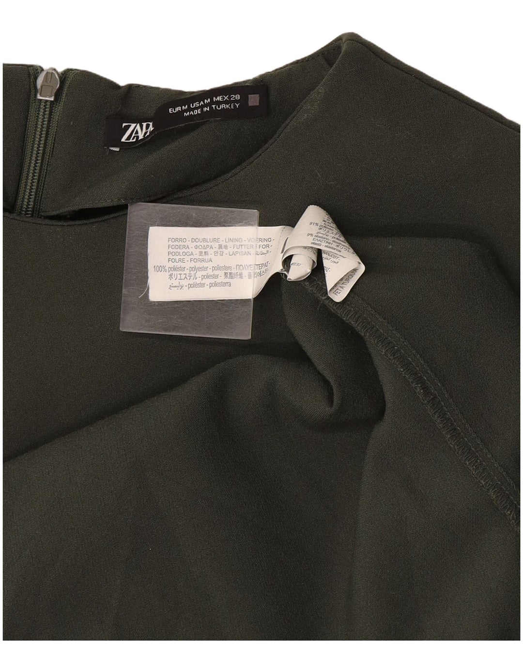 Zara Kvinders Ærmeløs Skede Kjole UK 12 Medium Khaki Polyester