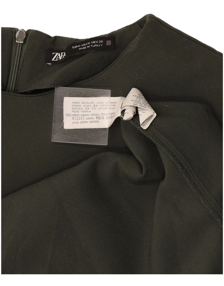 Zara Kvinders Ærmeløs Skede Kjole UK 12 Medium Khaki Polyester