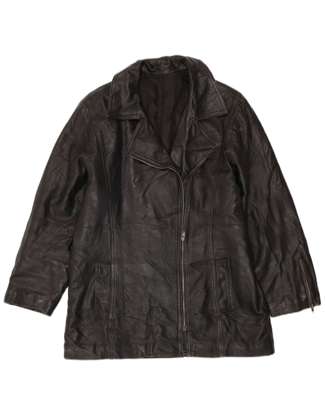 VINTAGE Oversized læderjakke til kvinder UK 10 Small Black