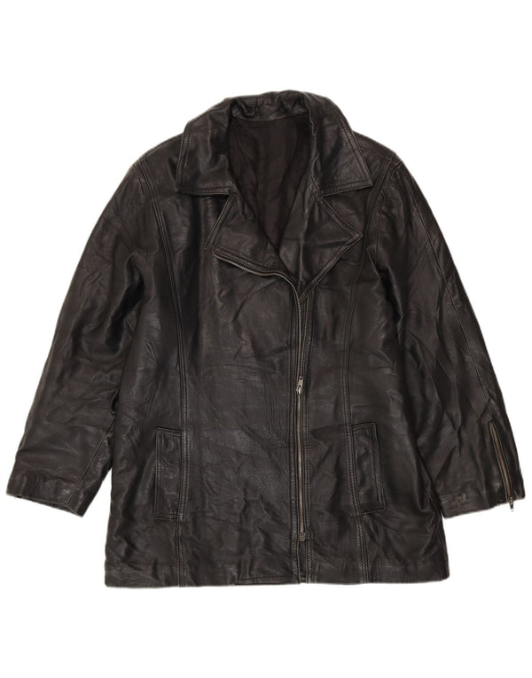 VINTAGE Oversized læderjakke til kvinder UK 10 Small Black